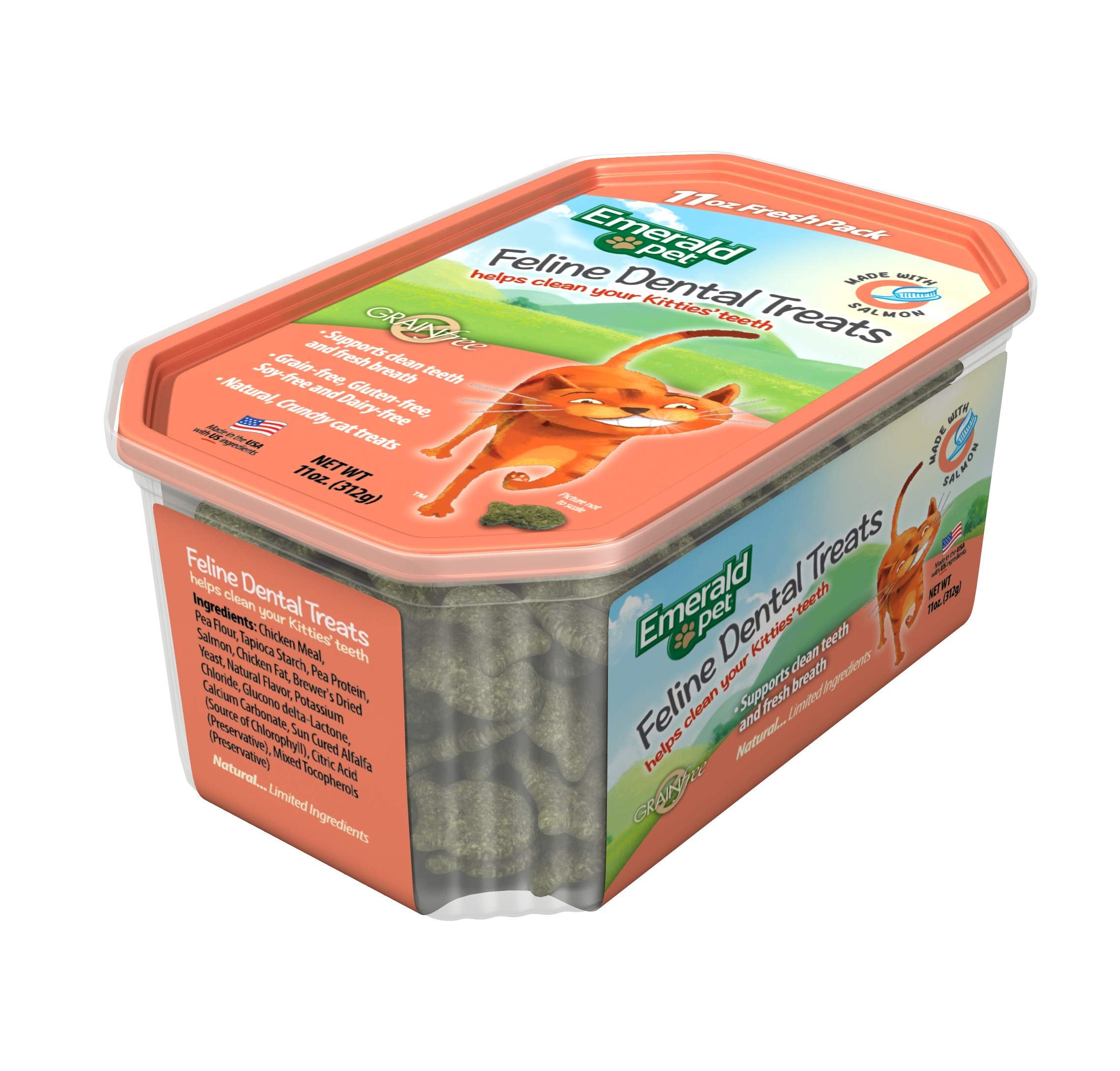 Aliento fresco tras el premio dental Emerald Pet para gatos.