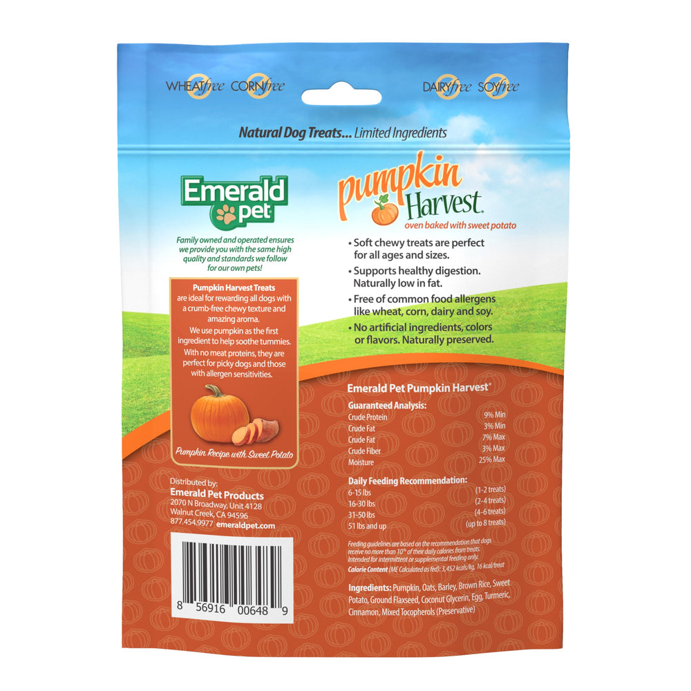 Emerald Pet Pumpkin Harvest ingredientes usados: opción sin trigo, sin maíz y sin lácteos.