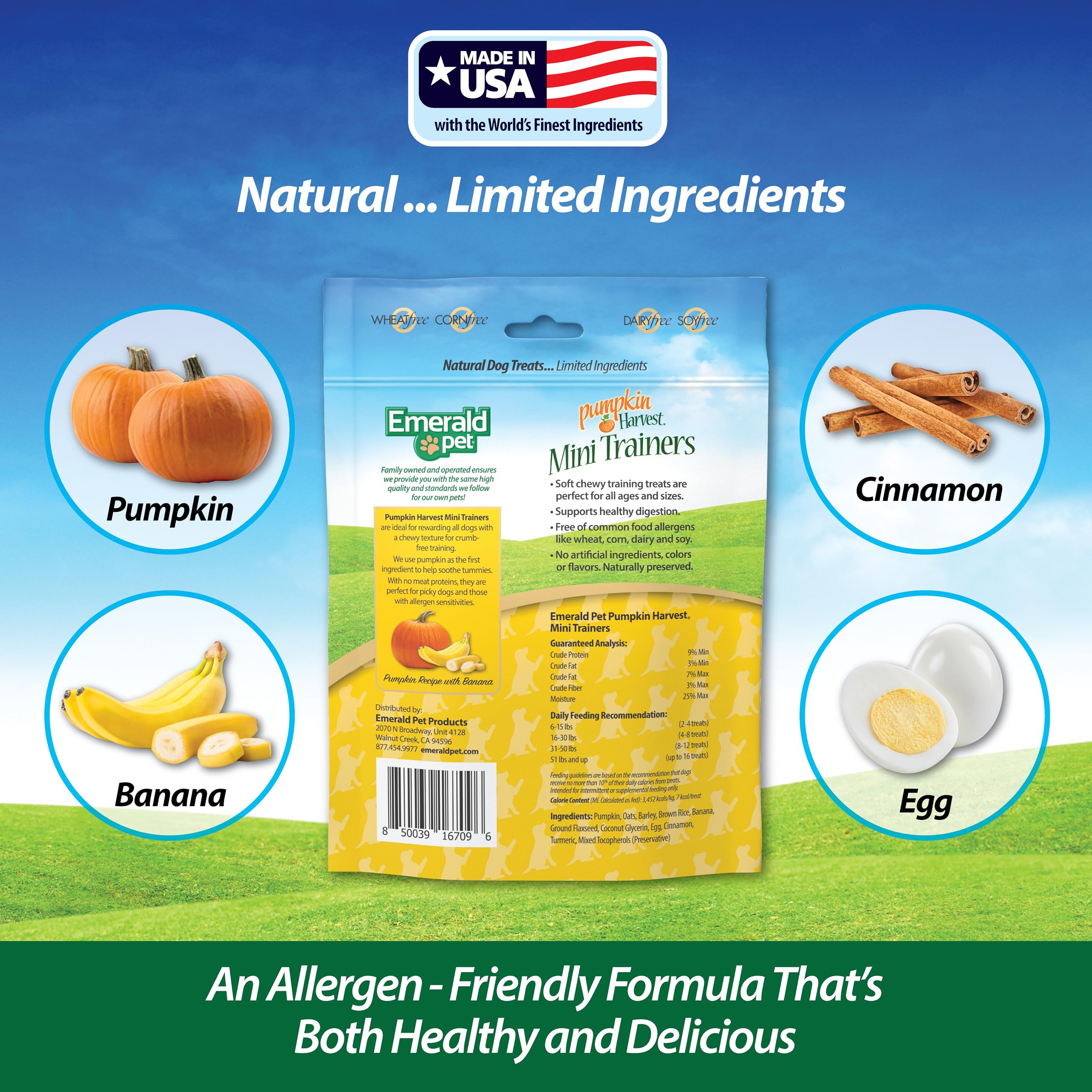Emerald Pet Pumpkin Harvest Mini Trainers con Banana, trozos de pumpkin para sabor natural.