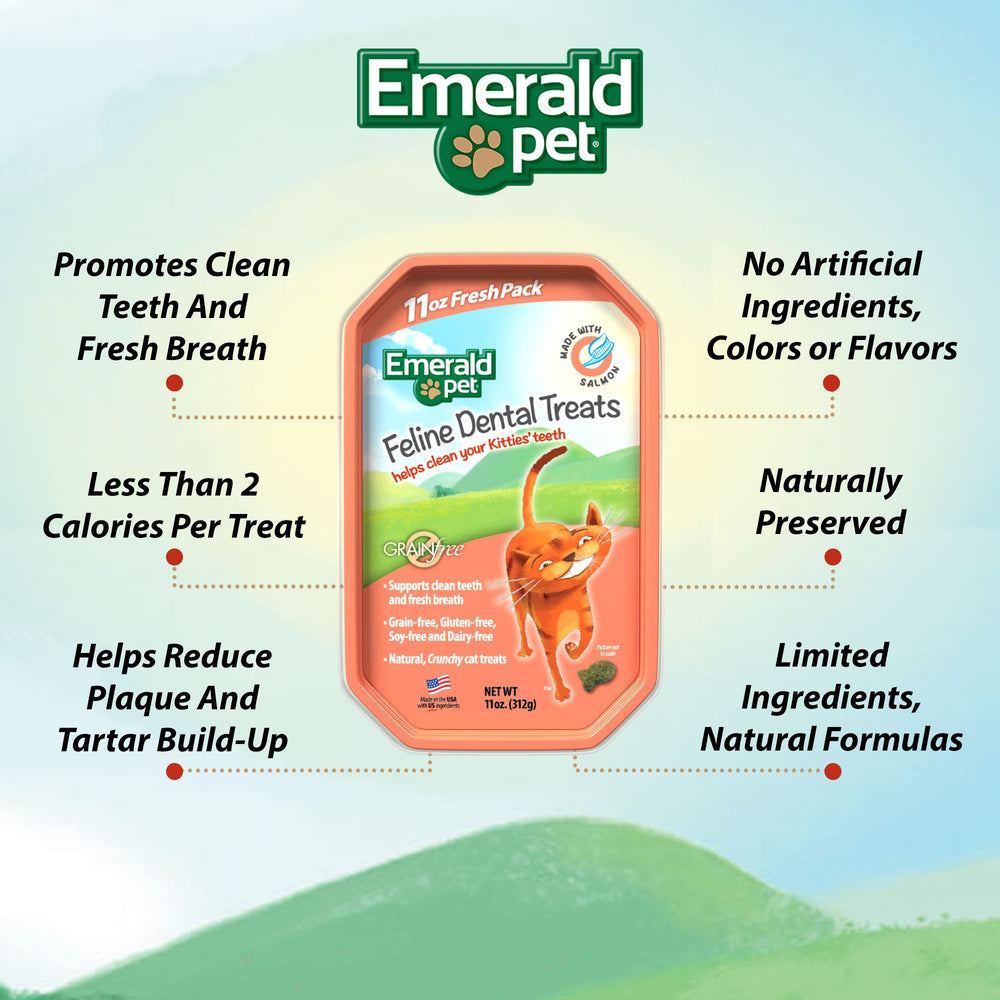Textura crujiente del tratamiento dental Emerald Pet para gatos.
