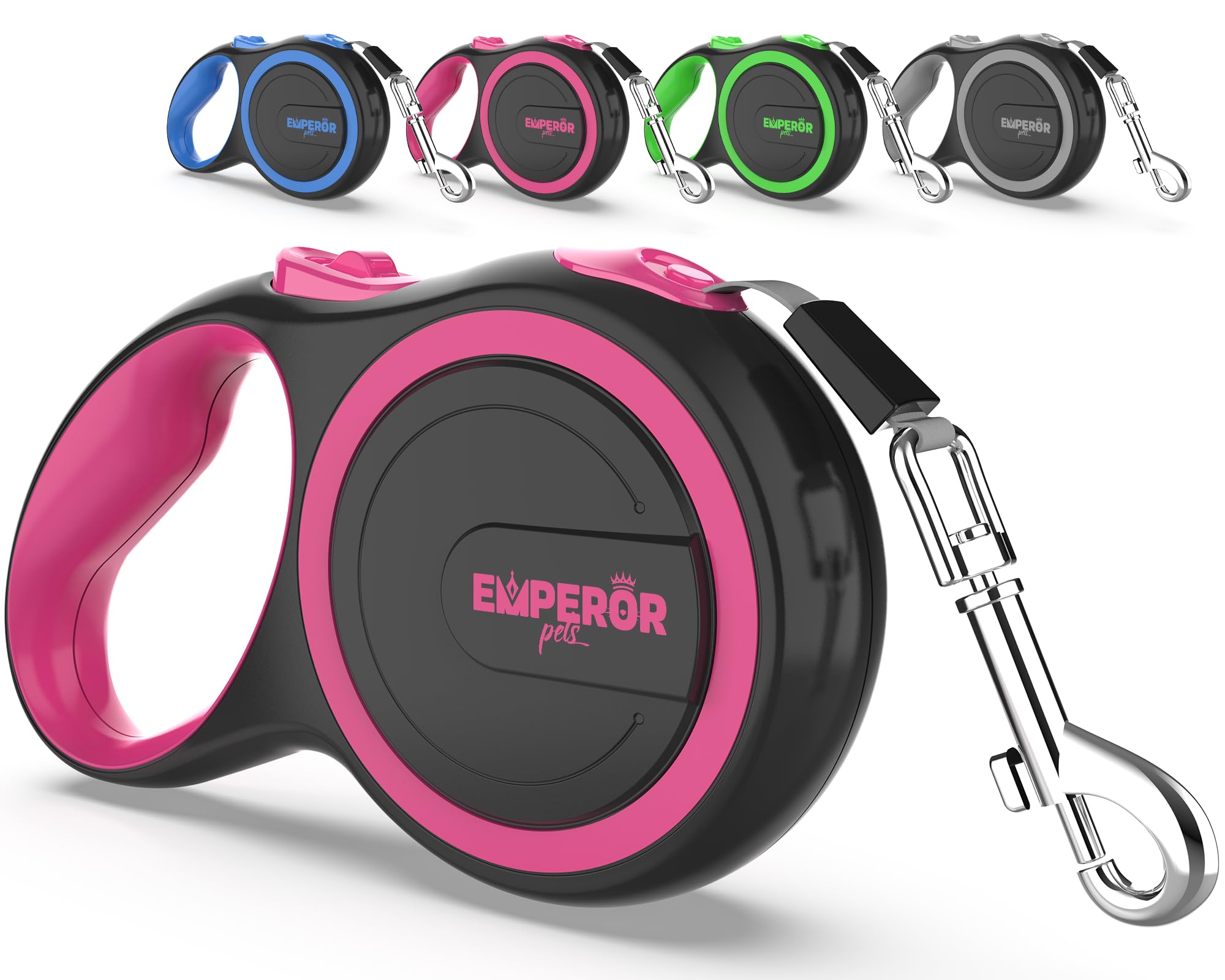 Emperor Pets correa retráctil 26ft para perros, control cómodo durante paseos largos.