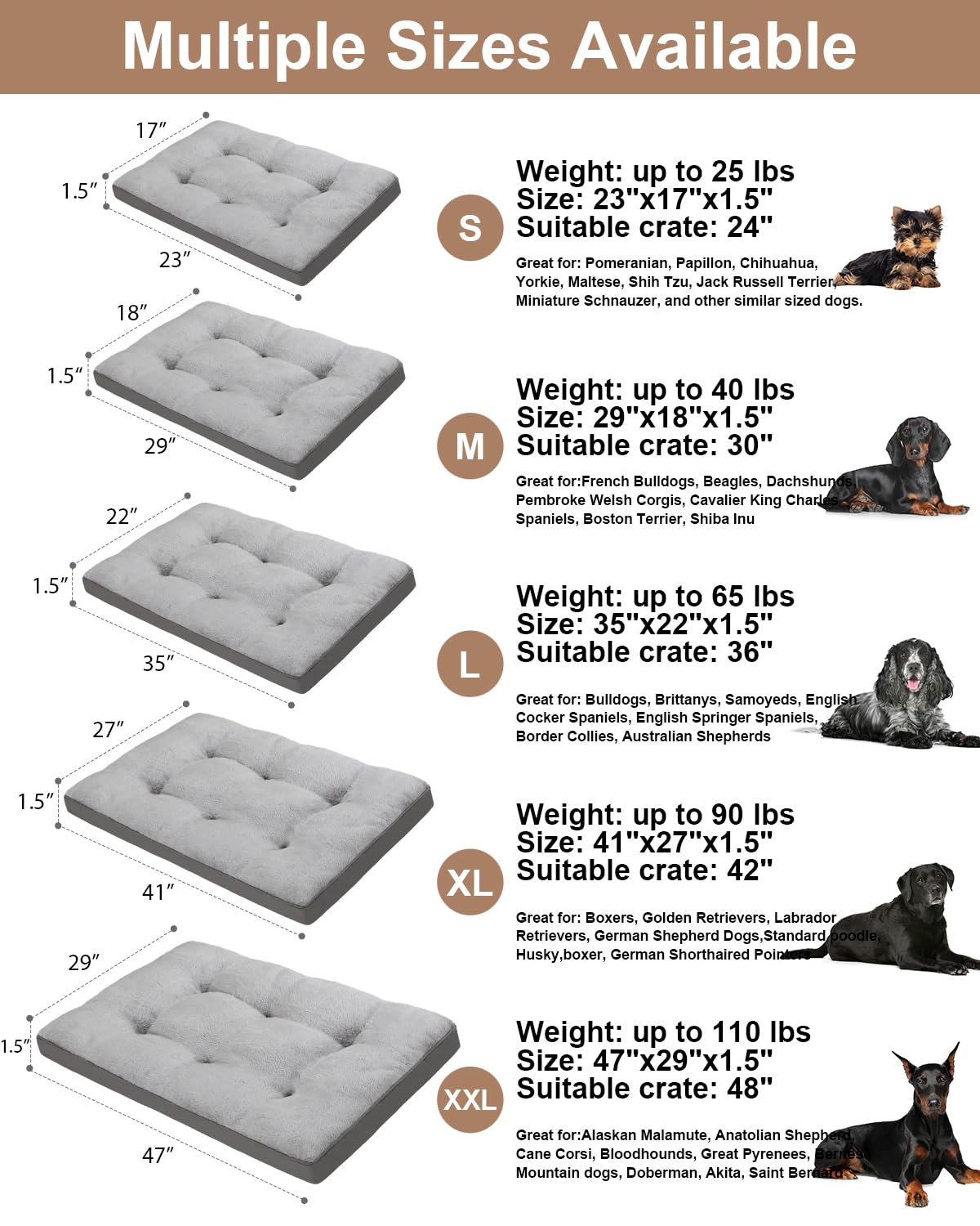 Cama EMSLX con capacidad para perros de 65 libras, tamaño adecuado.