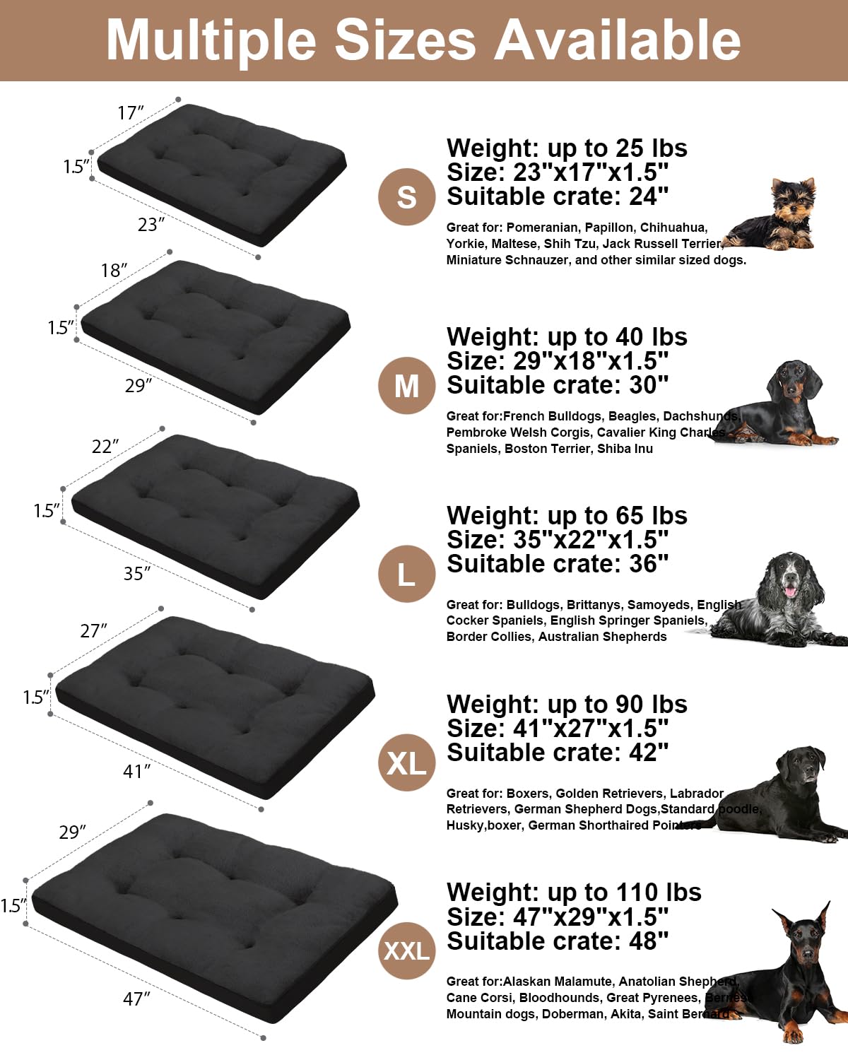 Cama EMSLX para perros XL, dimensiones 41x27 pulgadas
