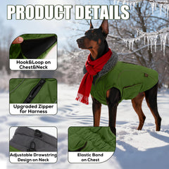 EMUST abrigo para perro verde, vista lateral, diseño elegante para días ventosos.