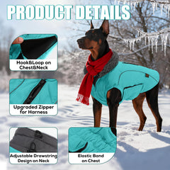 EMUST abrigo de invierno para perro mediano en turquesa con cremallera para arnés.