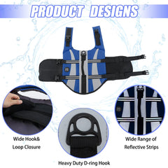 EMUST chaleco flotante con dos asas para facilitar recuperación en agua.