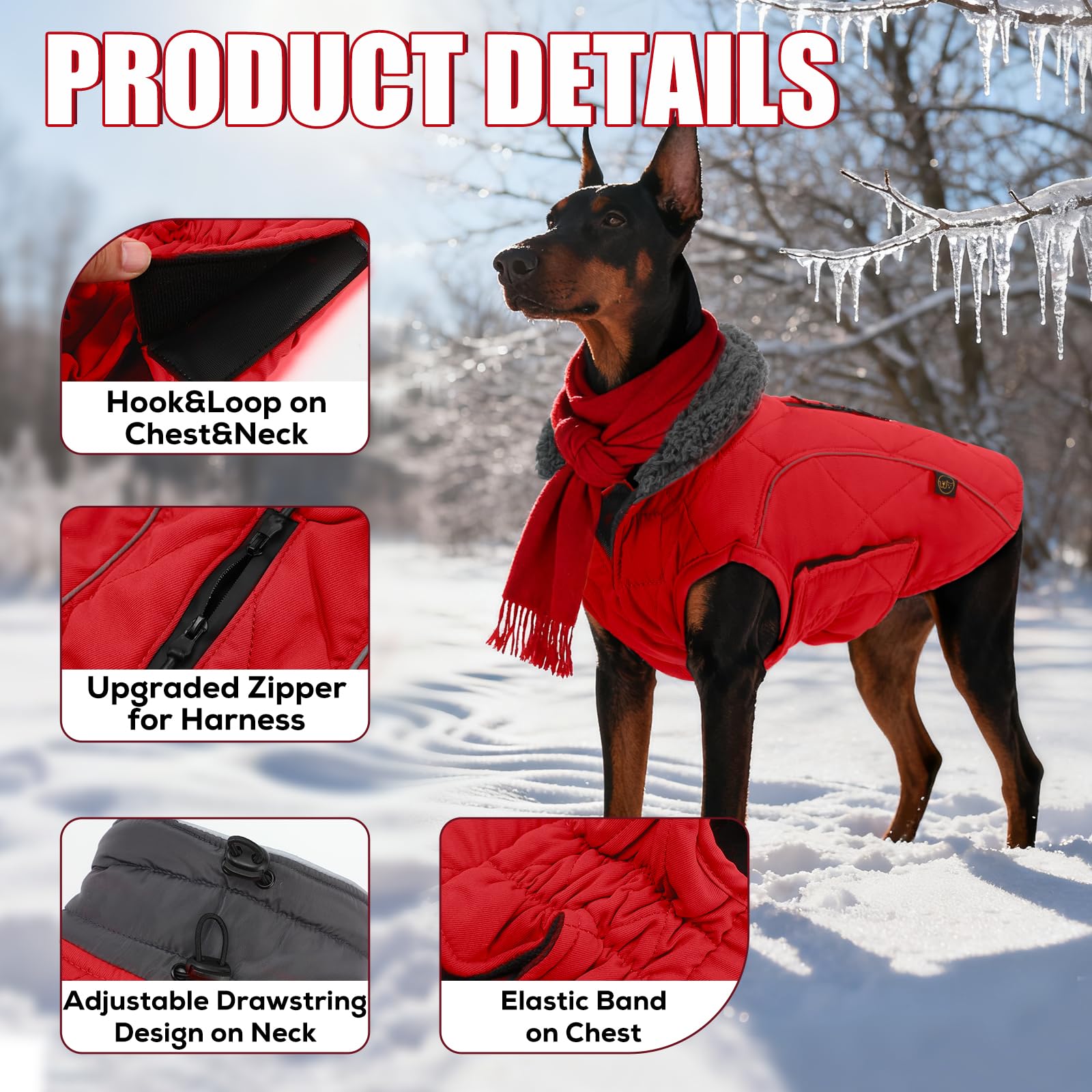 EMUST chaqueta de invierno para perros con cuello de pelo suave para más calor.