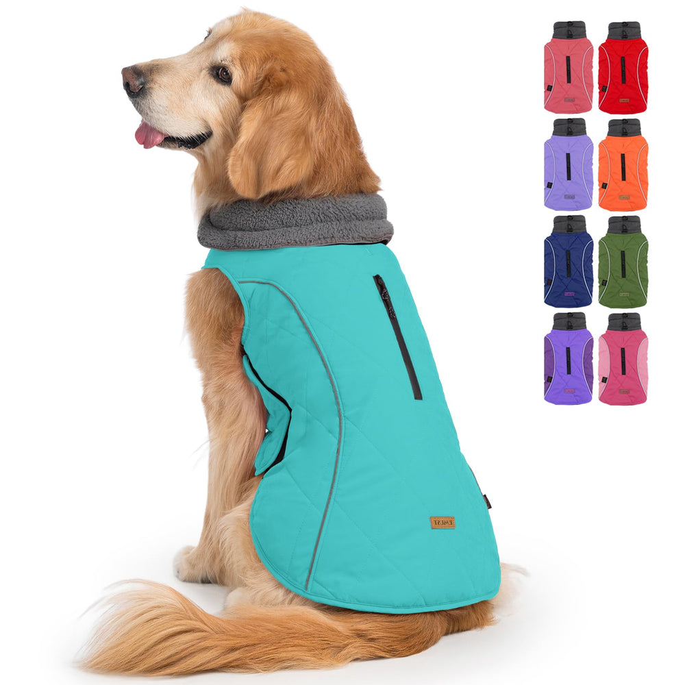 Emust chaleco para perro en turquesa con forro cálido, ideal para paseos de invierno.
