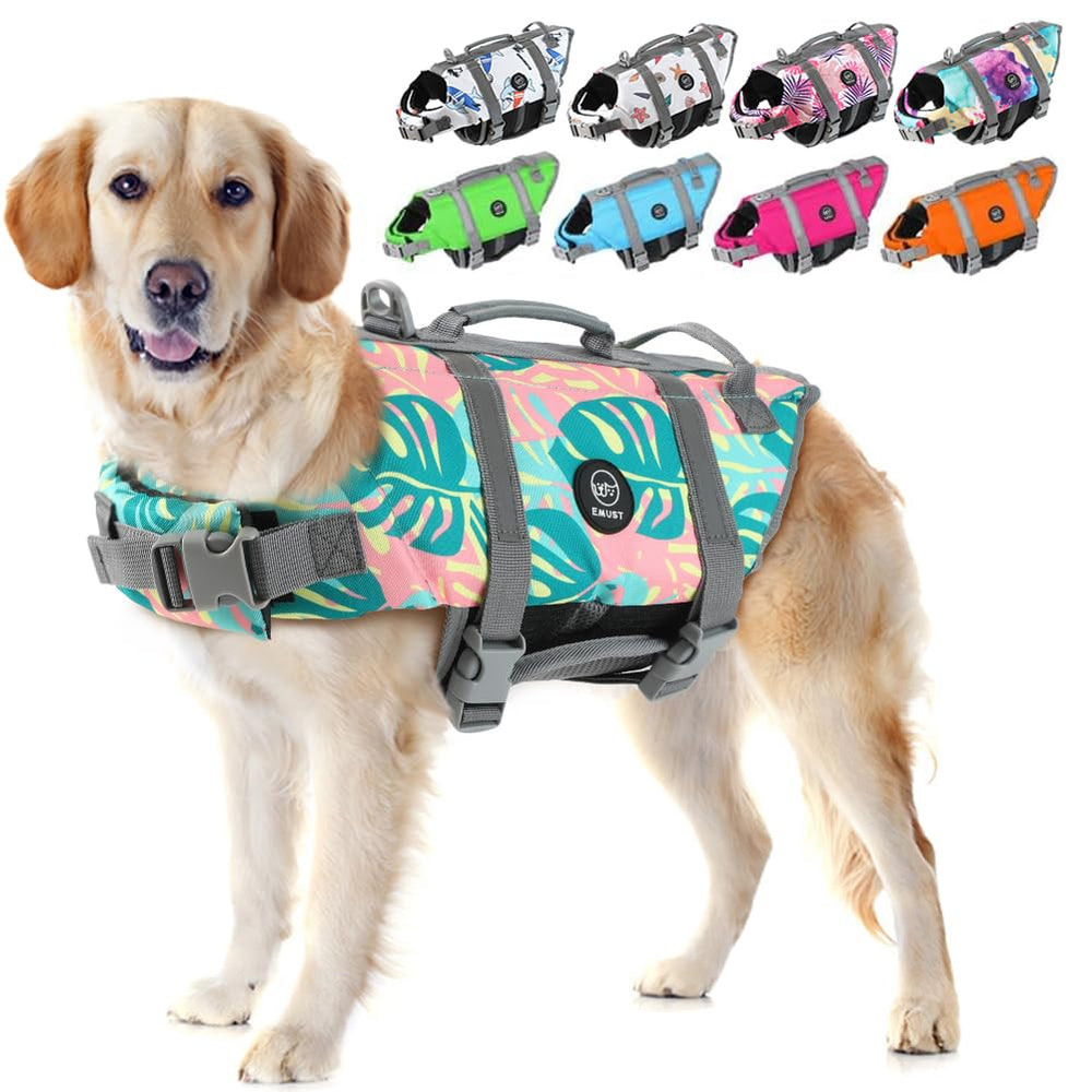 EMUST chaleco salvavidas para perros ajustable ofrece flotación y comodidad.