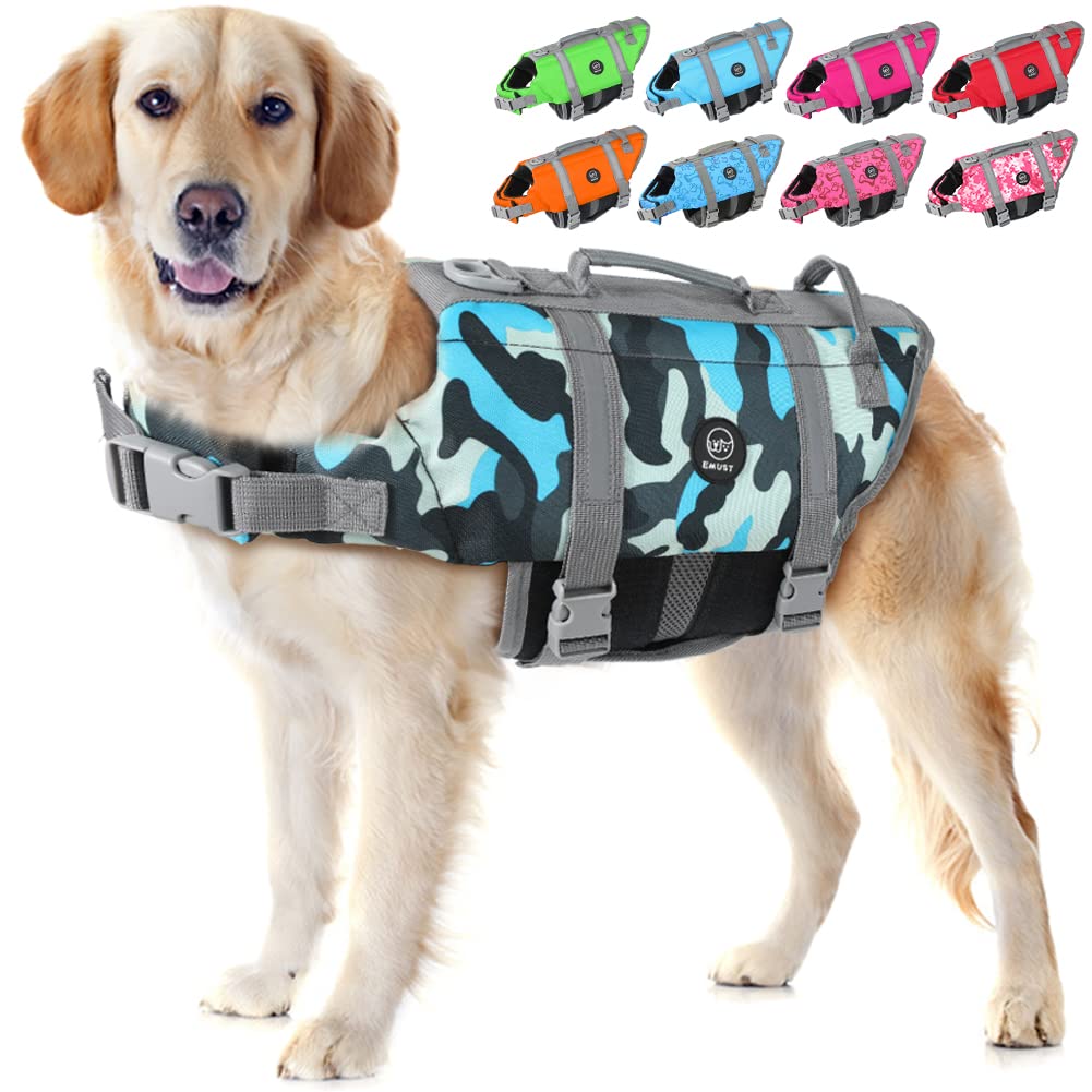 EMUST chaleco salvavidas para perros con camuflaje azul, ideal para natación