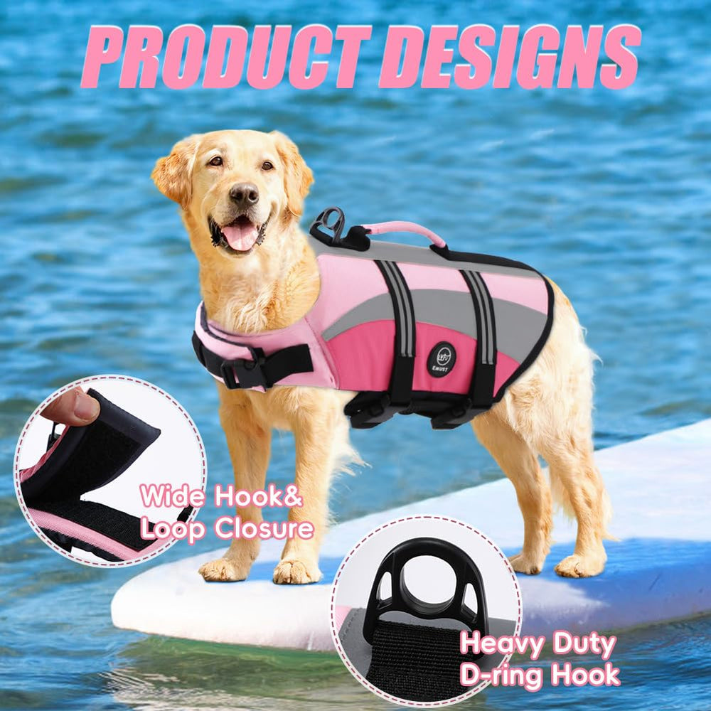 EMUST chaleco salvavidas para perro con cintas de ajuste para un ajuste seguro.