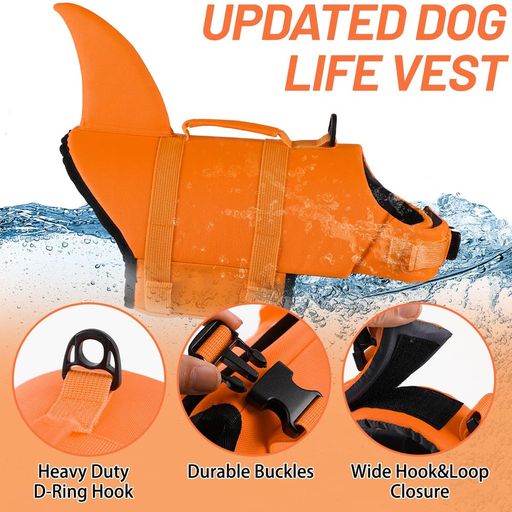 EMUST chaleco salvavidas con correas ajustables para un ajuste seguro en perros de distinto tamaño.