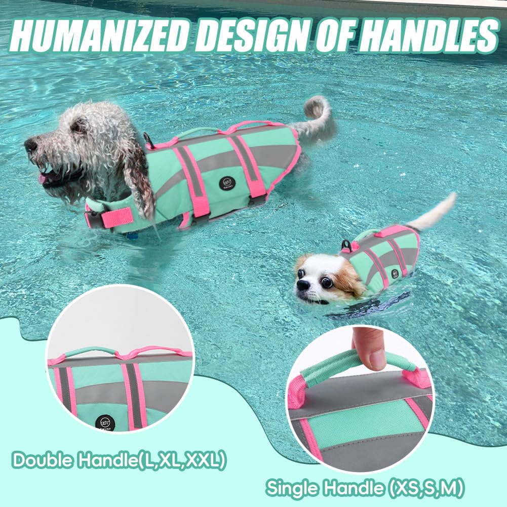 EMUST chaleco salvavidas para perro con doble mango facilita rescate desde el agua.