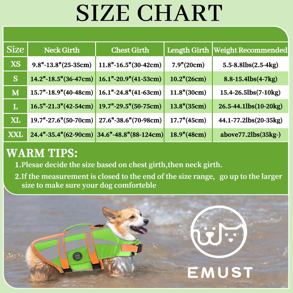 EMUST chaleco salvavidas con alta flotabilidad para mantener al perro estable en el agua.