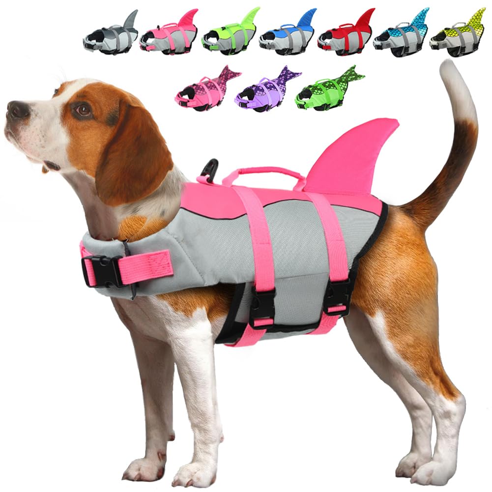 EMUST chaleco salvavidas para perros con diseño de tiburón, fácil de ubicar en el agua