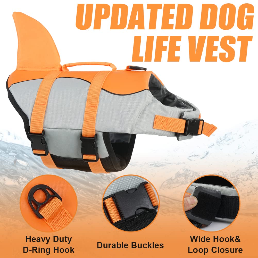 EMUST chaleco salvavidas para perros, cinturón ajustable y clips para ajuste cómodo y puesta rápida.