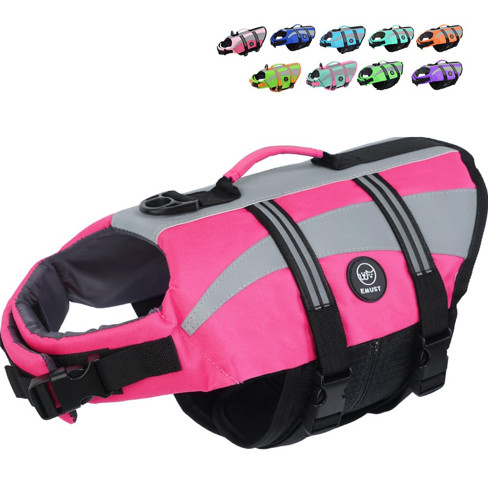 EMUST chaleco de vida para perro rosa, ajuste cómodo y alta visibilidad para paseos.