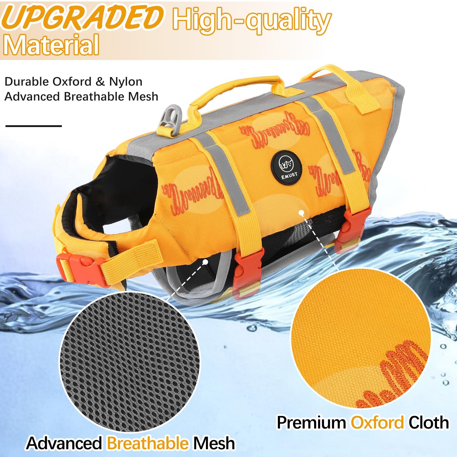 EMUST chaleco de vida para perros con asa de rescate para facilitar salir del agua.