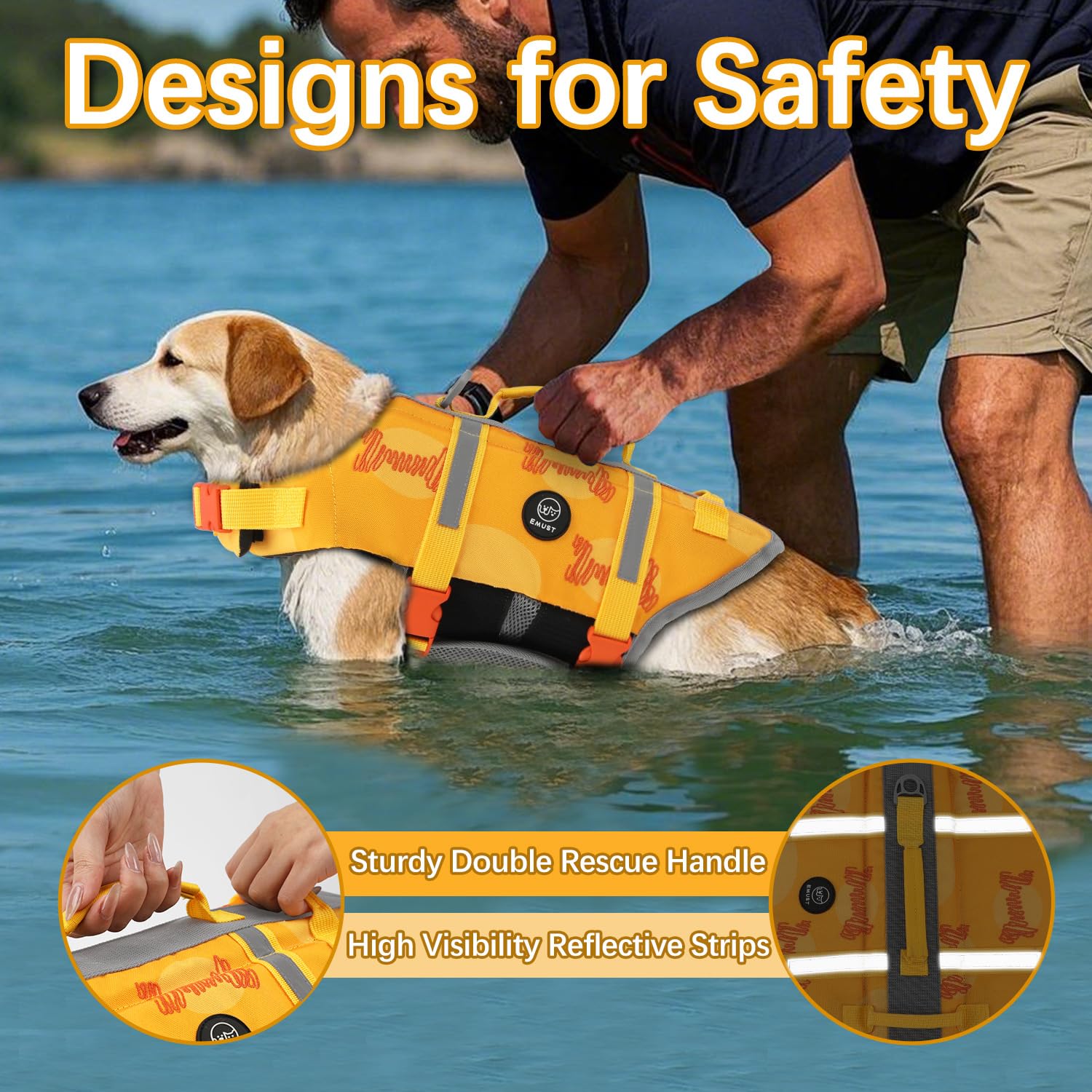 EMUST chaleco de vida para perros con diseño estiloso y colores llamativos.