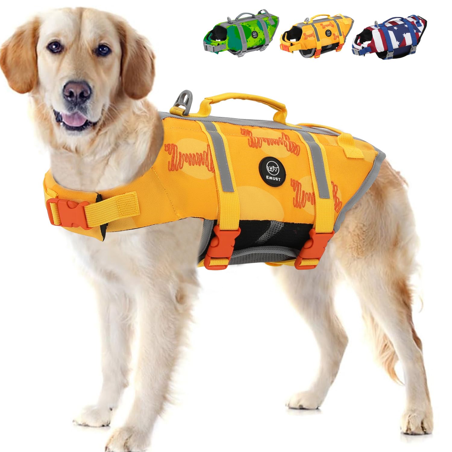 EMUST chaleco de vida para perros con tela impermeable, ideal para nadar con seguridad.