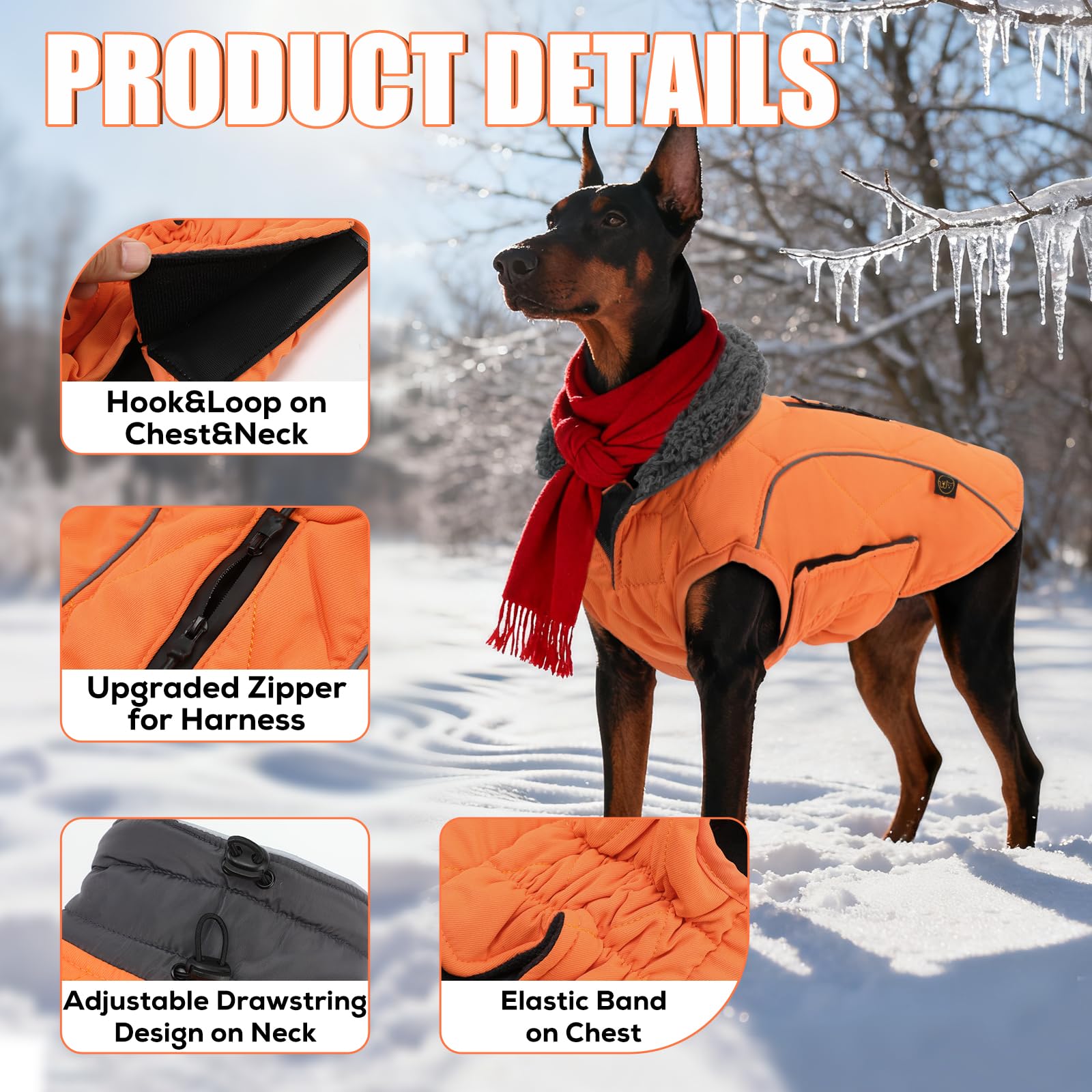 EMUST chaqueta de invierno para perros, cuello de pelo alto para mayor abrigo