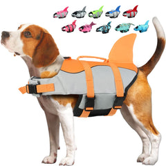 EMUST chaleco salvavidas para perros con diseño tiburón, ideal para visibilidad en piscina.
