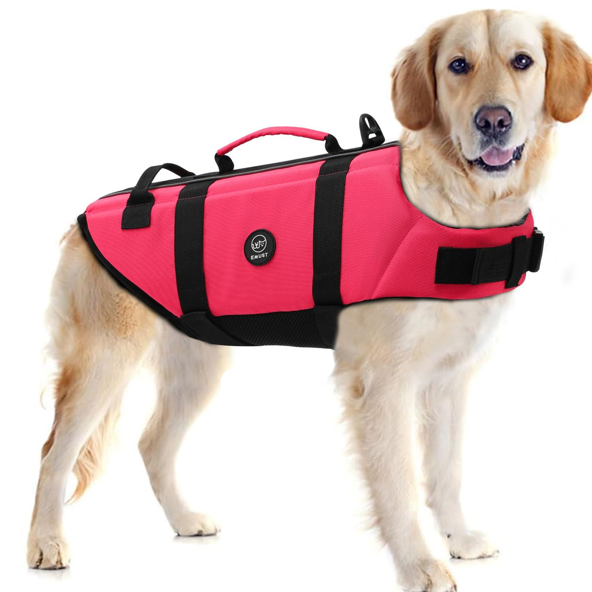 EMUST salvavidas para perros con buena visibilidad en rosa, ideal para playa o lago.