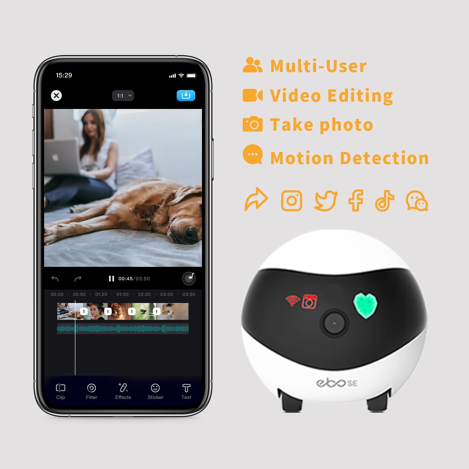 Enabot EBO SE control vía aplicación ROLA para monitoreo remoto e interacción
