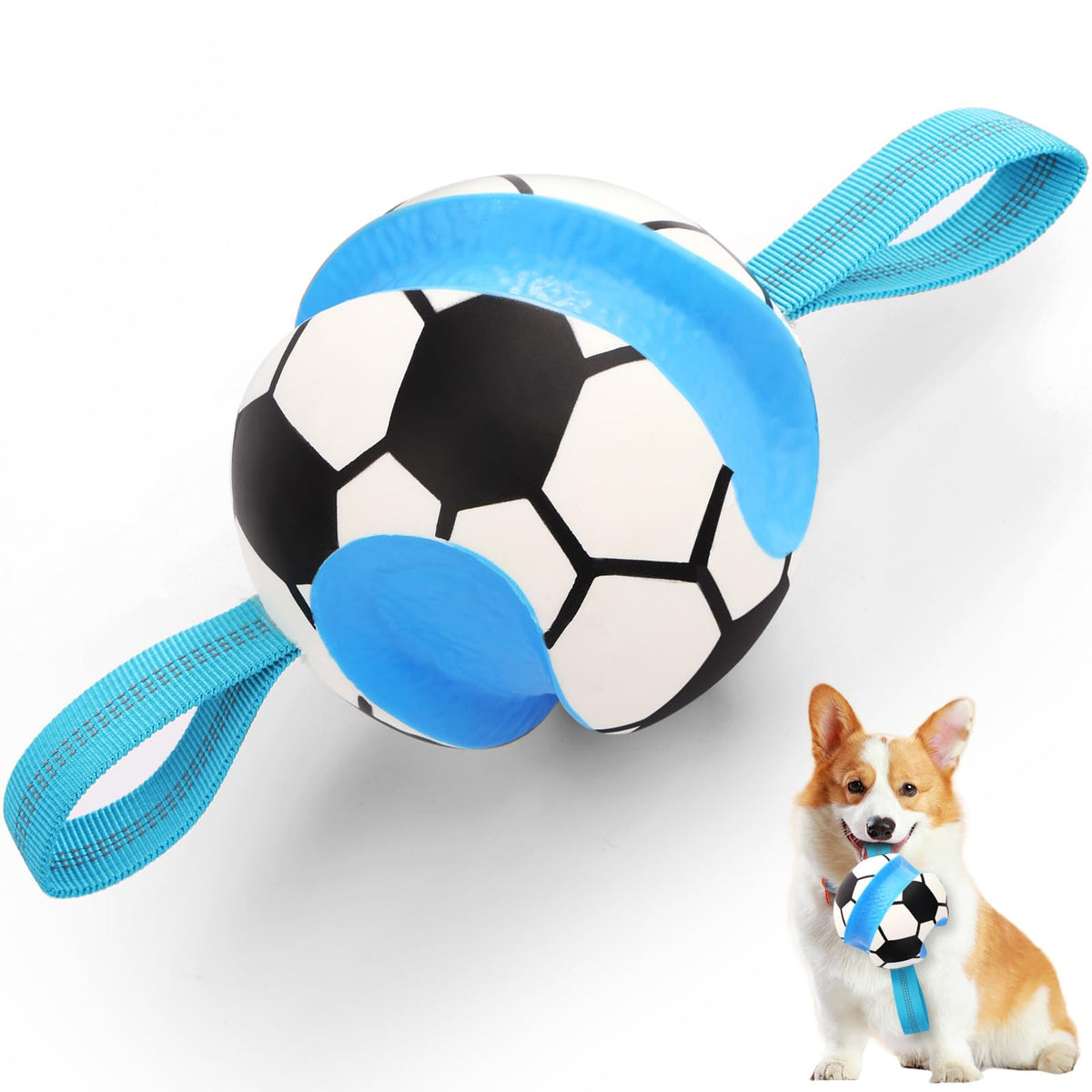 Eneston bola de fútbol para perro con correas, agarre seguro para juegos.