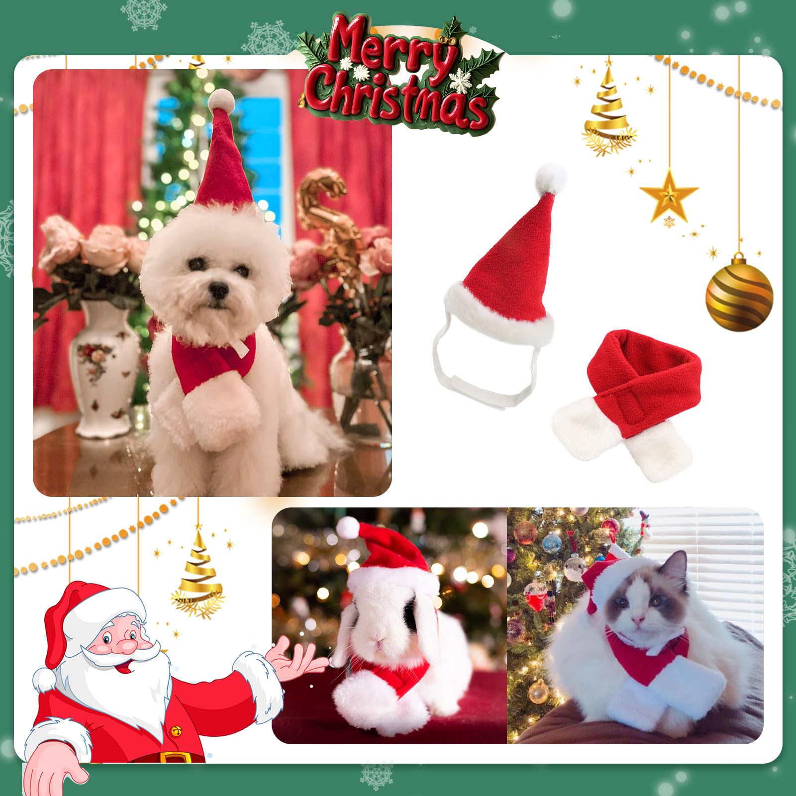 Disfraz Enjoying para perro pequeño con gorro navideño, cómodo y ajustable.