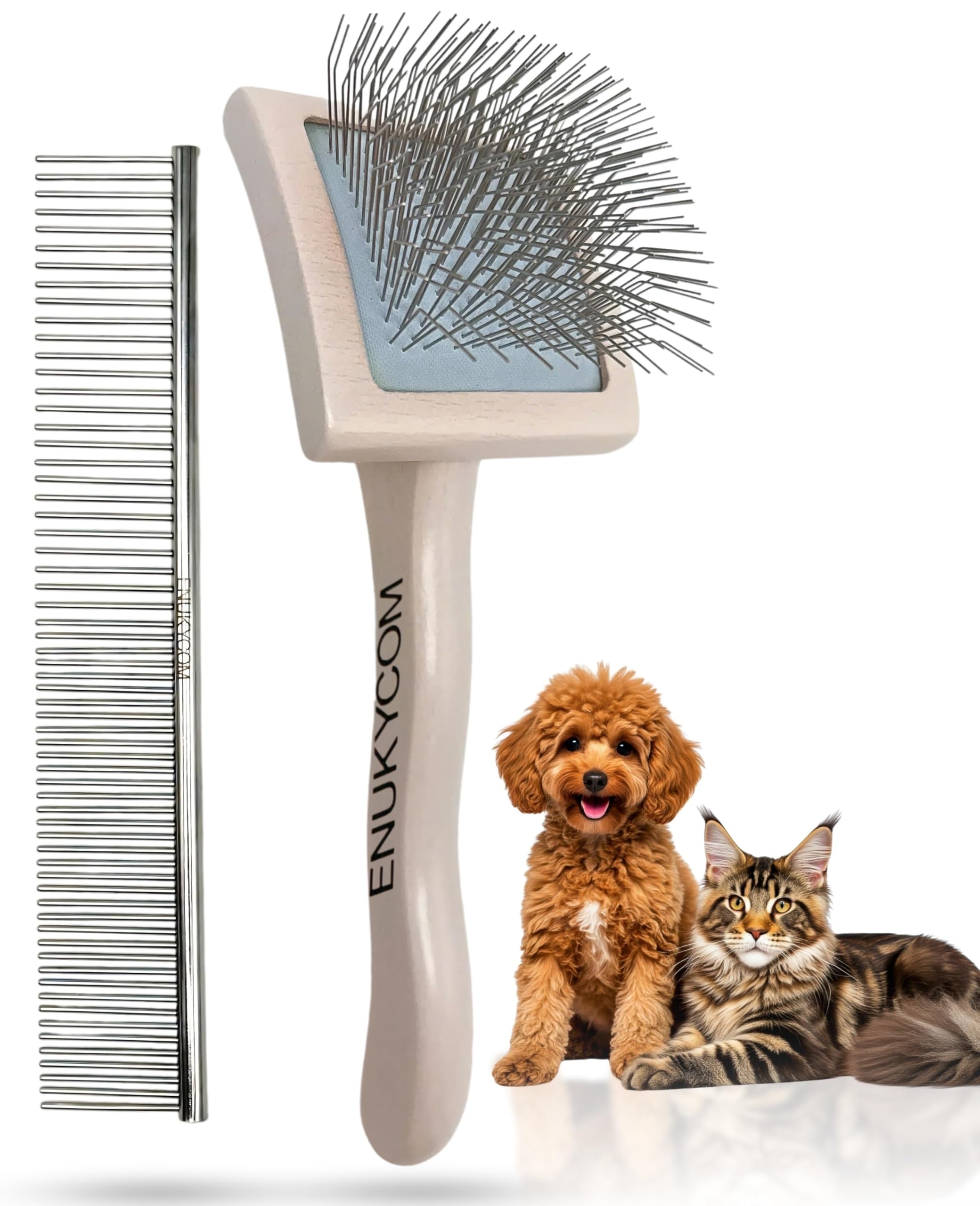 ENUKYCOM cepillo de pines para perros y gatos, diseño cómodo para deslanar pelaje