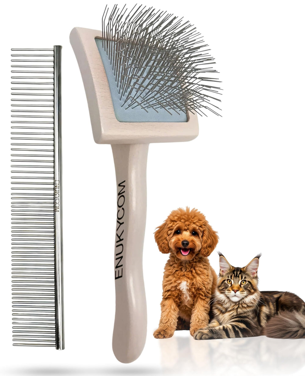 ENUKYCOM cepillo de pines para perros y gatos, diseño cómodo para deslanar pelaje