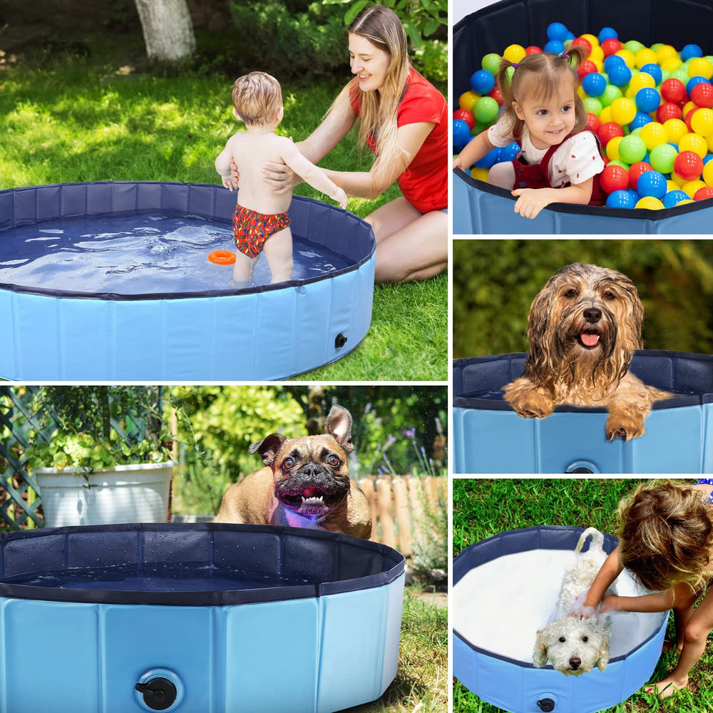 Color azul gris de la piscina plegable para perros y niños.