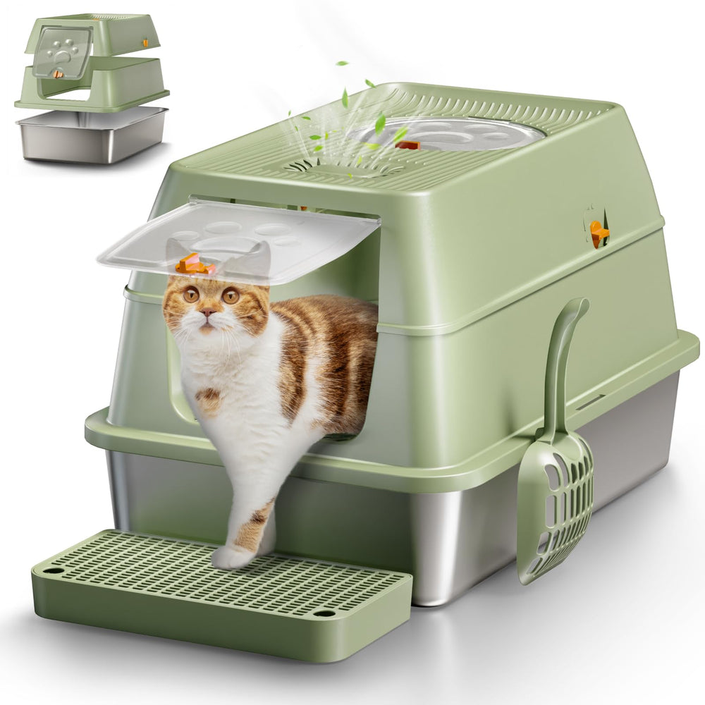Bandeja Eosarcu con tapa XL en acero inoxidable para gatos, ideal para olores y limpieza