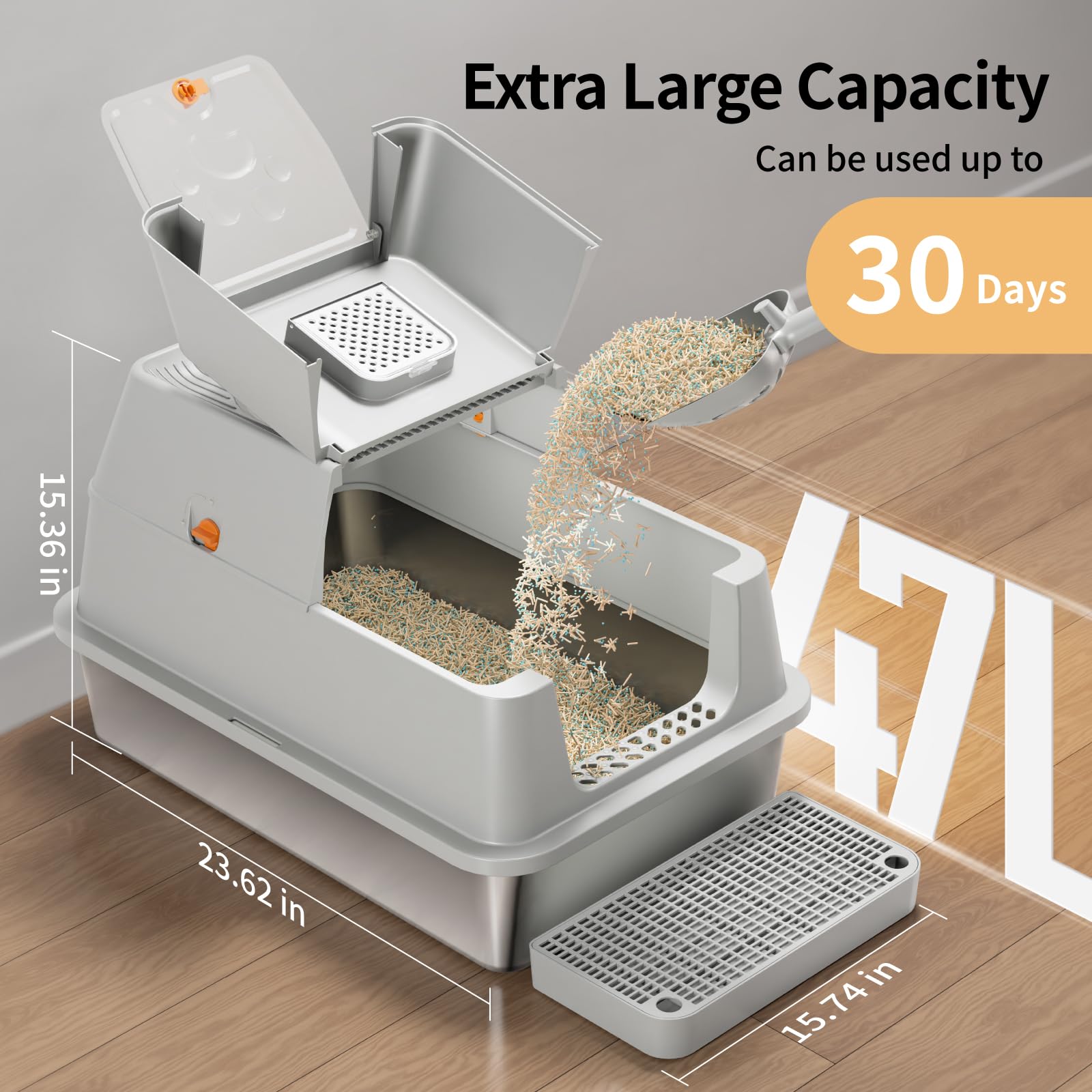 Eosarcu caja de arena metálica 24x16x16 pulgadas, amplia para diversos gatos.
