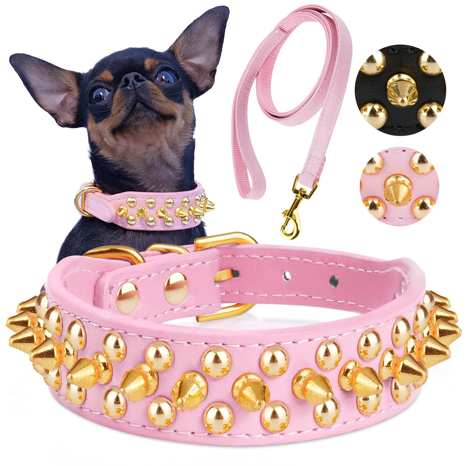 Collar Epesiri con tachuelas doradas para perro, cómodo y seguro.