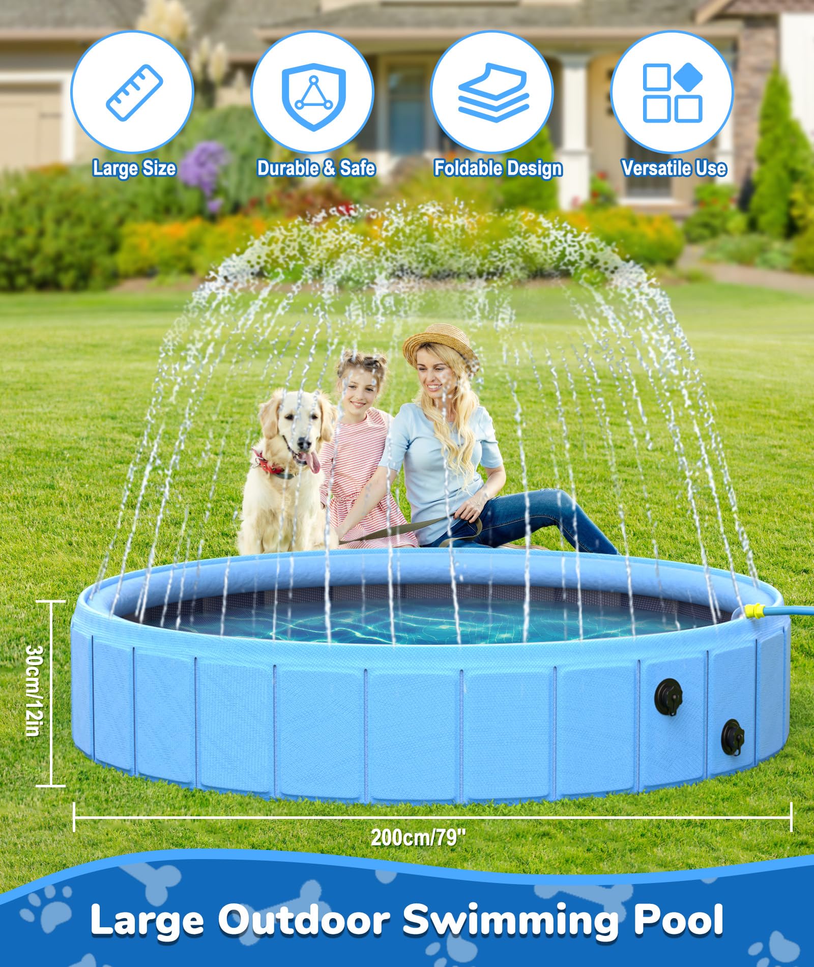 Diseño 2 en 1 de la piscina EPN para mascotas y niños, uso versátil