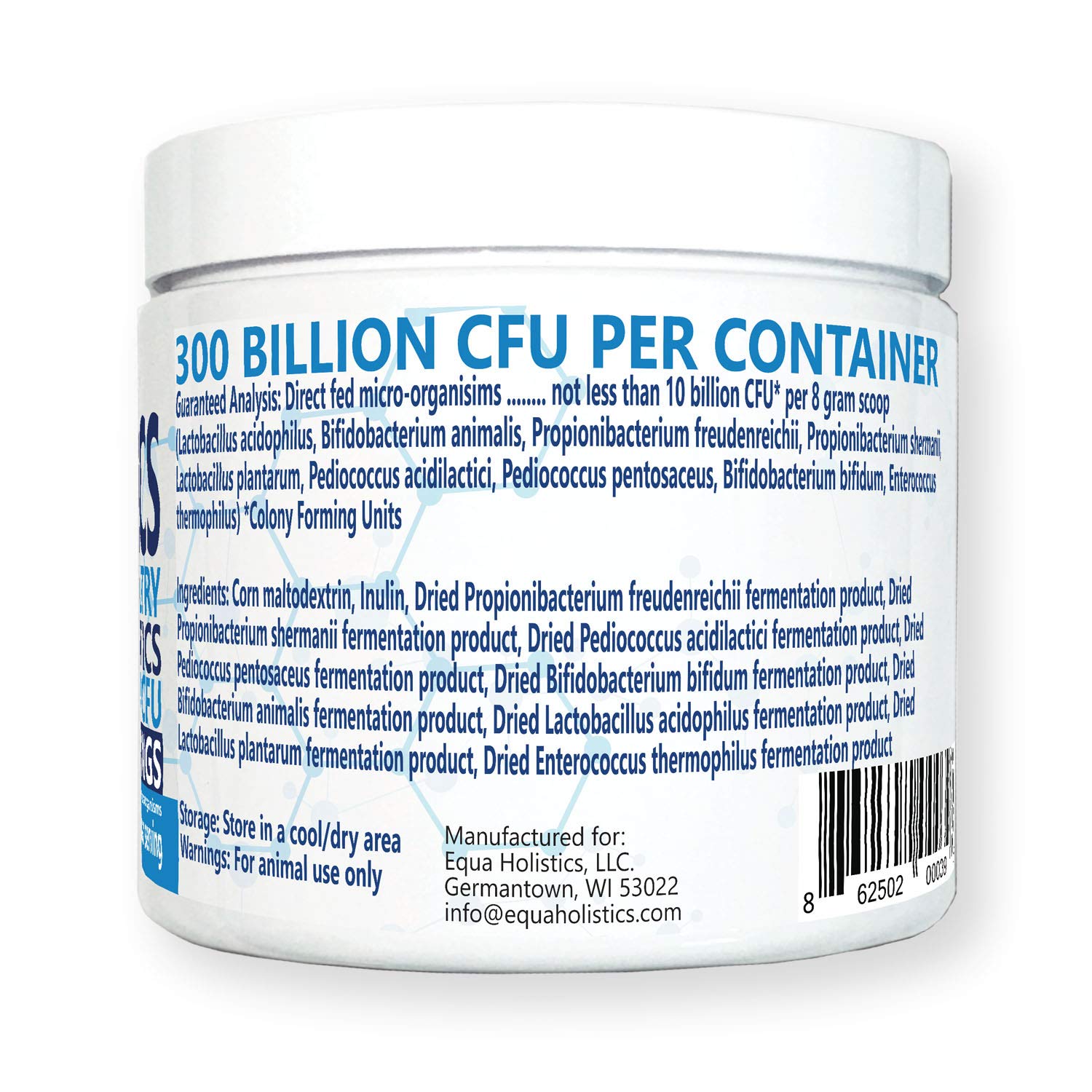 Equa Holistics HealthyGut Probiotics bienestar-pollos: apoyo potencial para la salud intestinal de las aves.