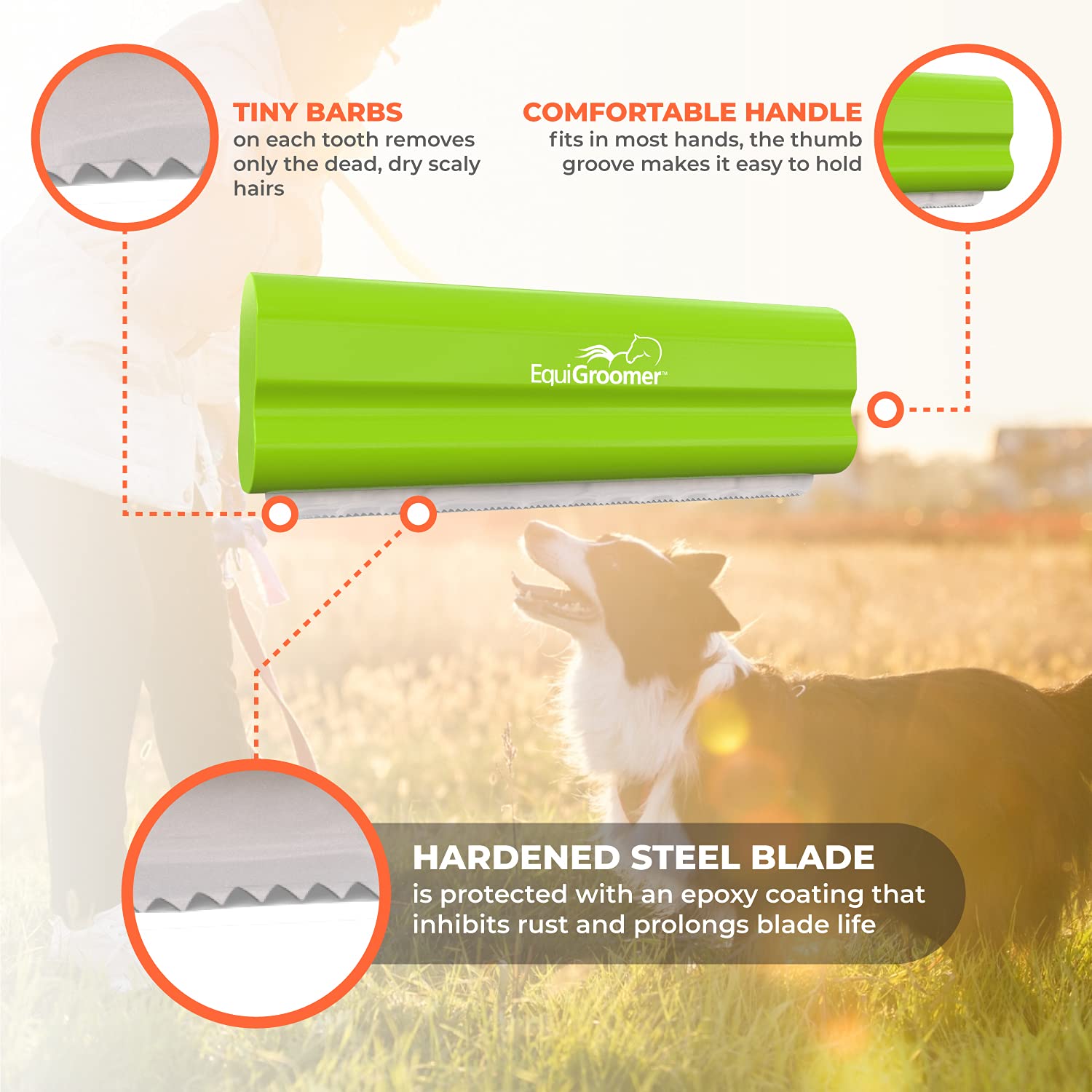 EquiGroomer EasyGroomer mango ergonómico, agarre cómodo para sesiones largas.