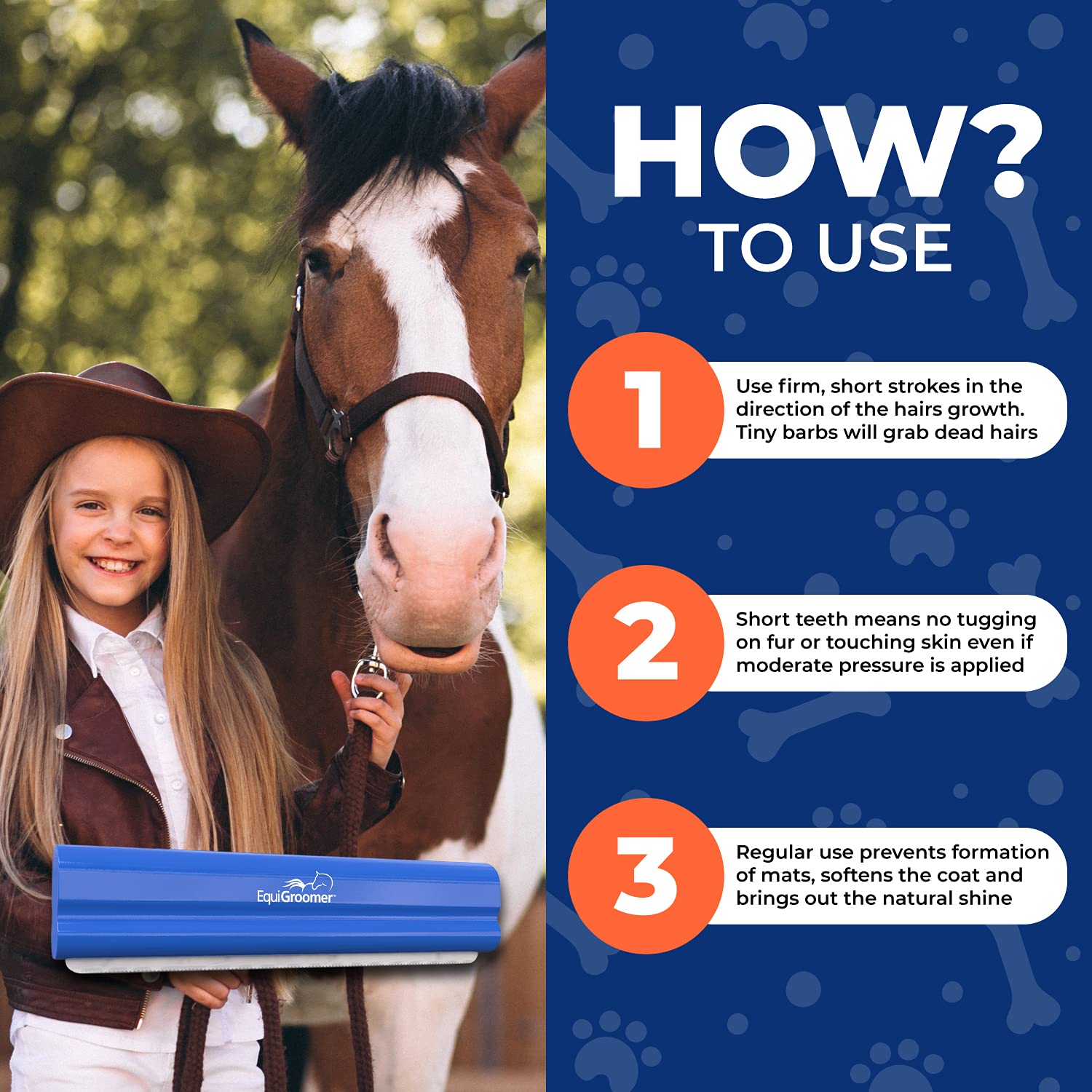 EquiGroomer ideal para caballos y mascotas con pelo denso.