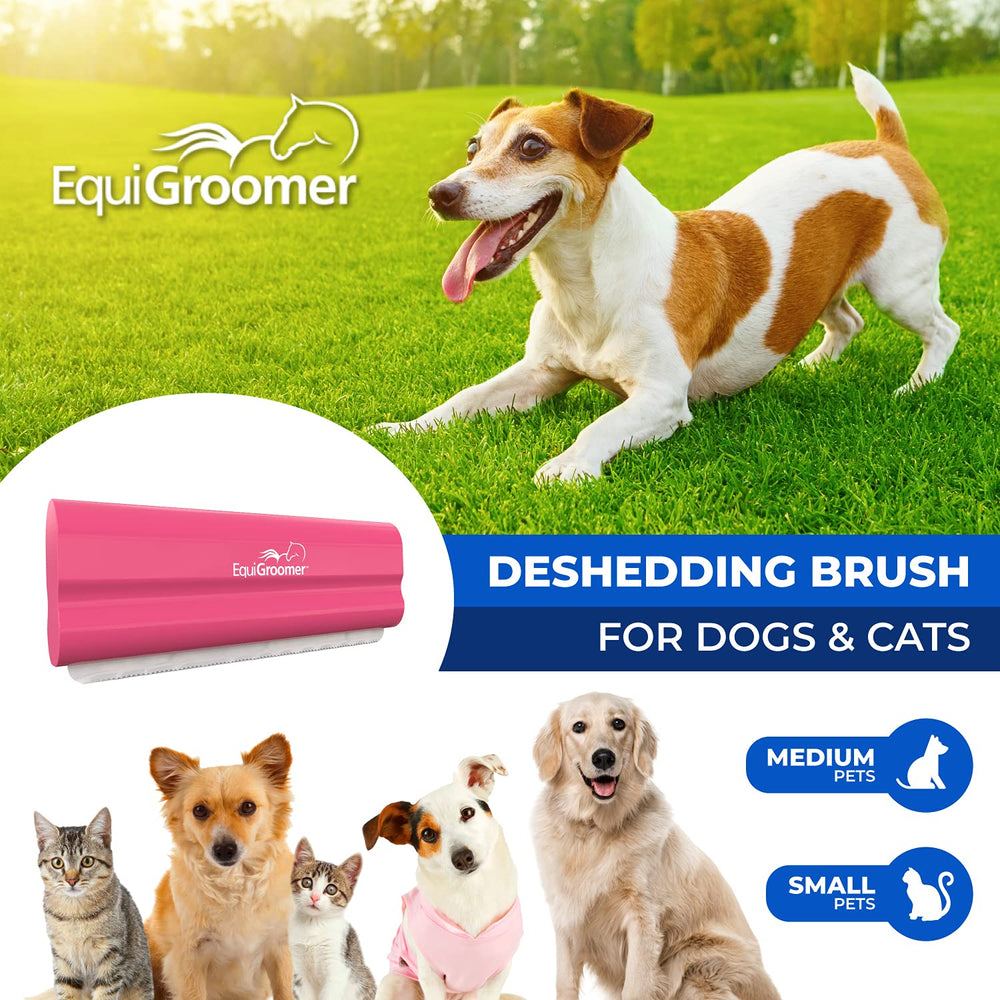 EquiGroomer mango ergonómico rosa para un agarre cómodo.