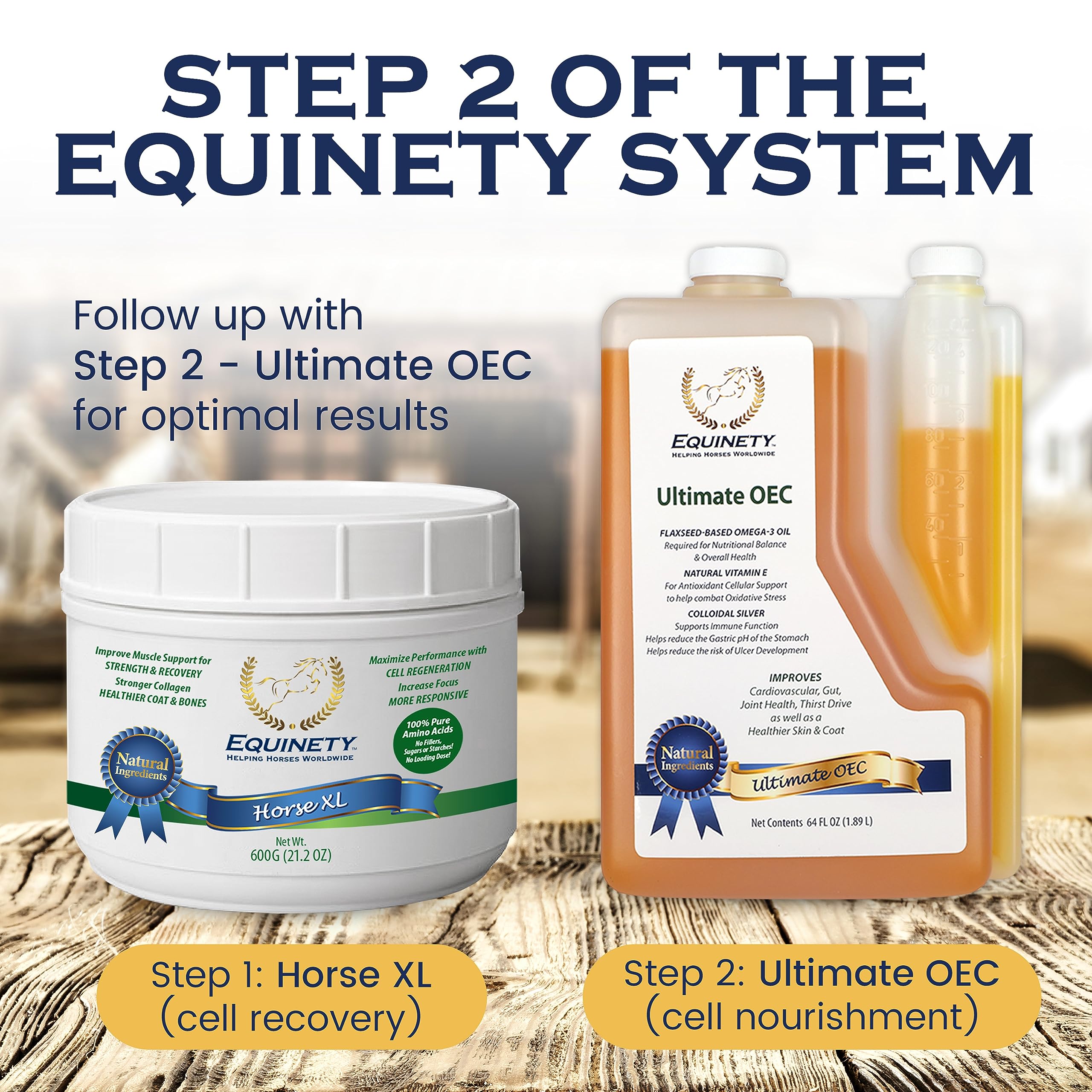 Equinety Ultimate OEC en cada dosis: fórmula veterinariamente aprobada para soporte muscular.