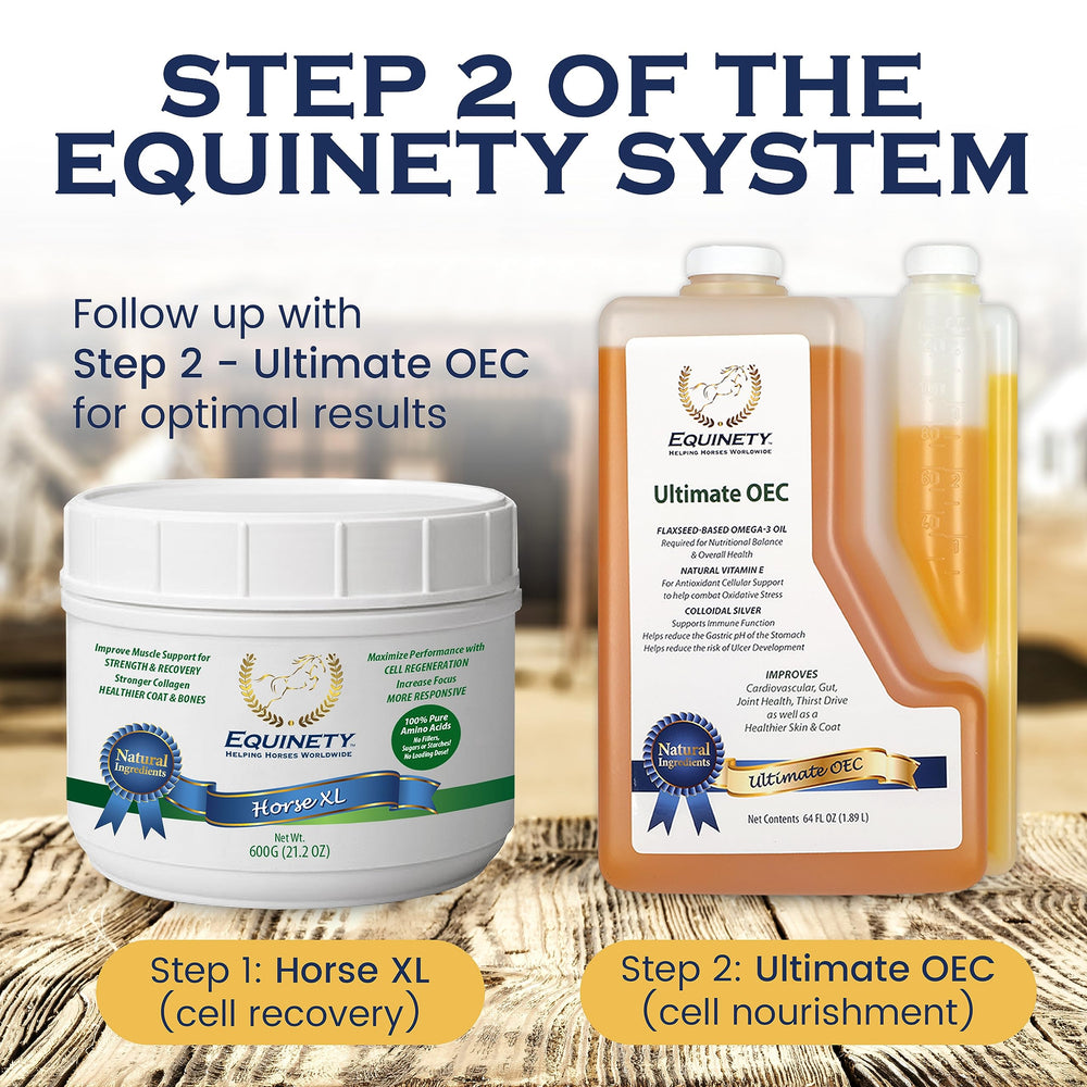 Equinety Ultimate OEC en cada dosis: fórmula veterinariamente aprobada para soporte muscular.