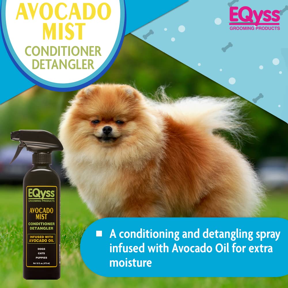 Eqyss Avocado Mist Mascotas: desenreda suave y brillo sin peso.