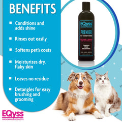 Eqyss Premier Pet Conditioner: aplicación en pelaje para desenredar y suavizar
