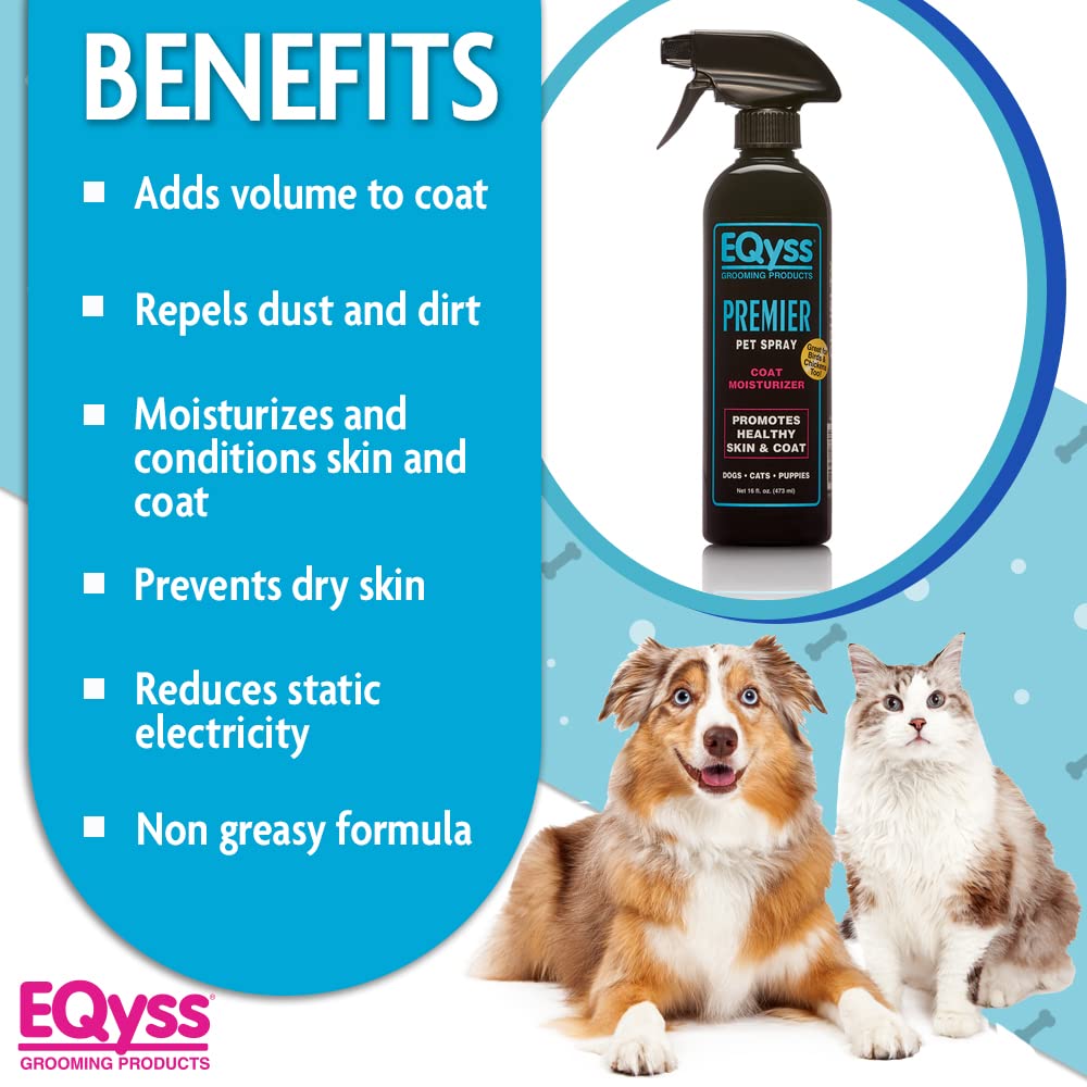 Eqyss Premier Pet Spray aporta brillo e hidratación al pelaje sin peso.