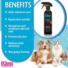 Eqyss Premier Pet Spray aporta brillo e hidratación al pelaje sin peso.