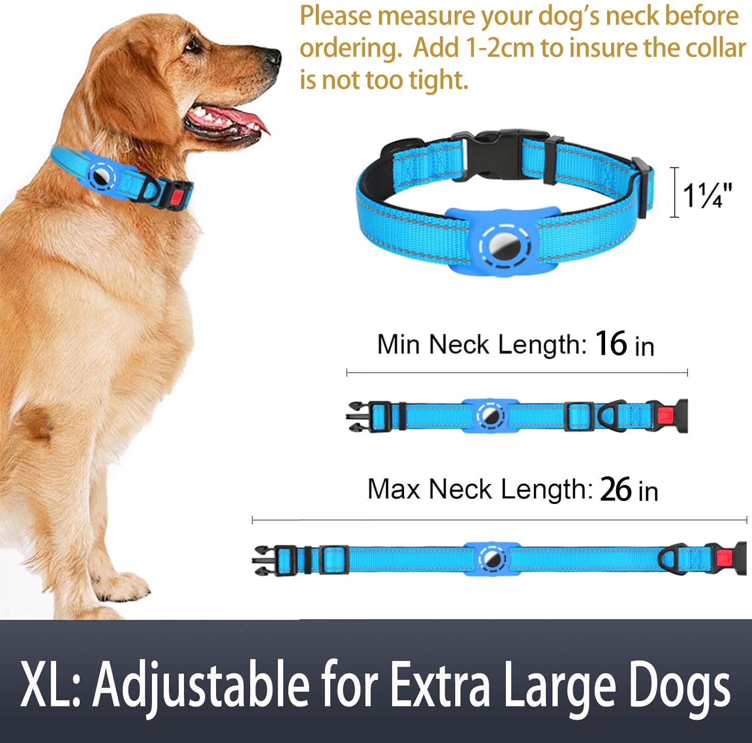 Hardware resistente del collar Erbine AirTag para perros activos.