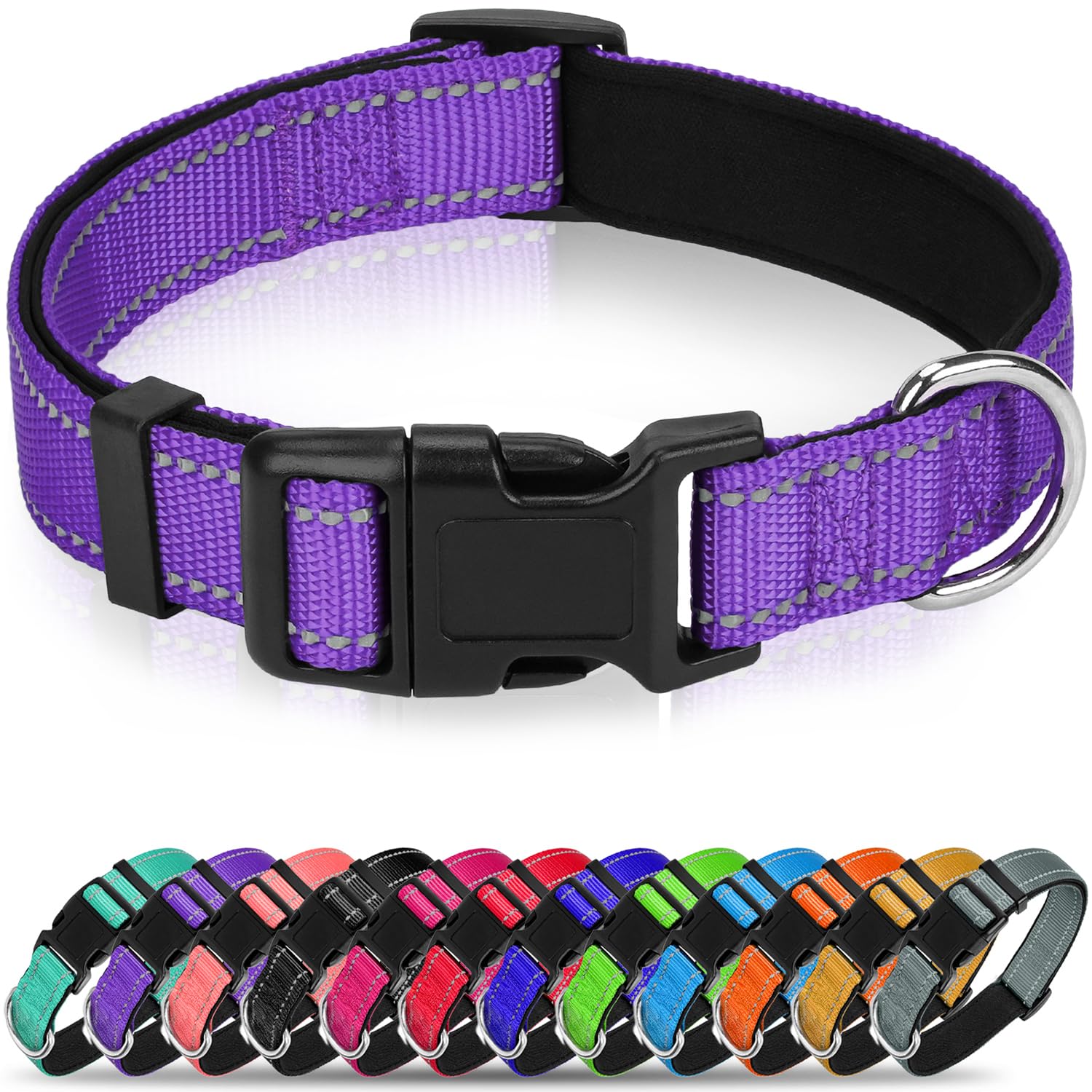 Collar Erbine reflectante de neopreno morado XL para paseos nocturnos con mayor visibilidad