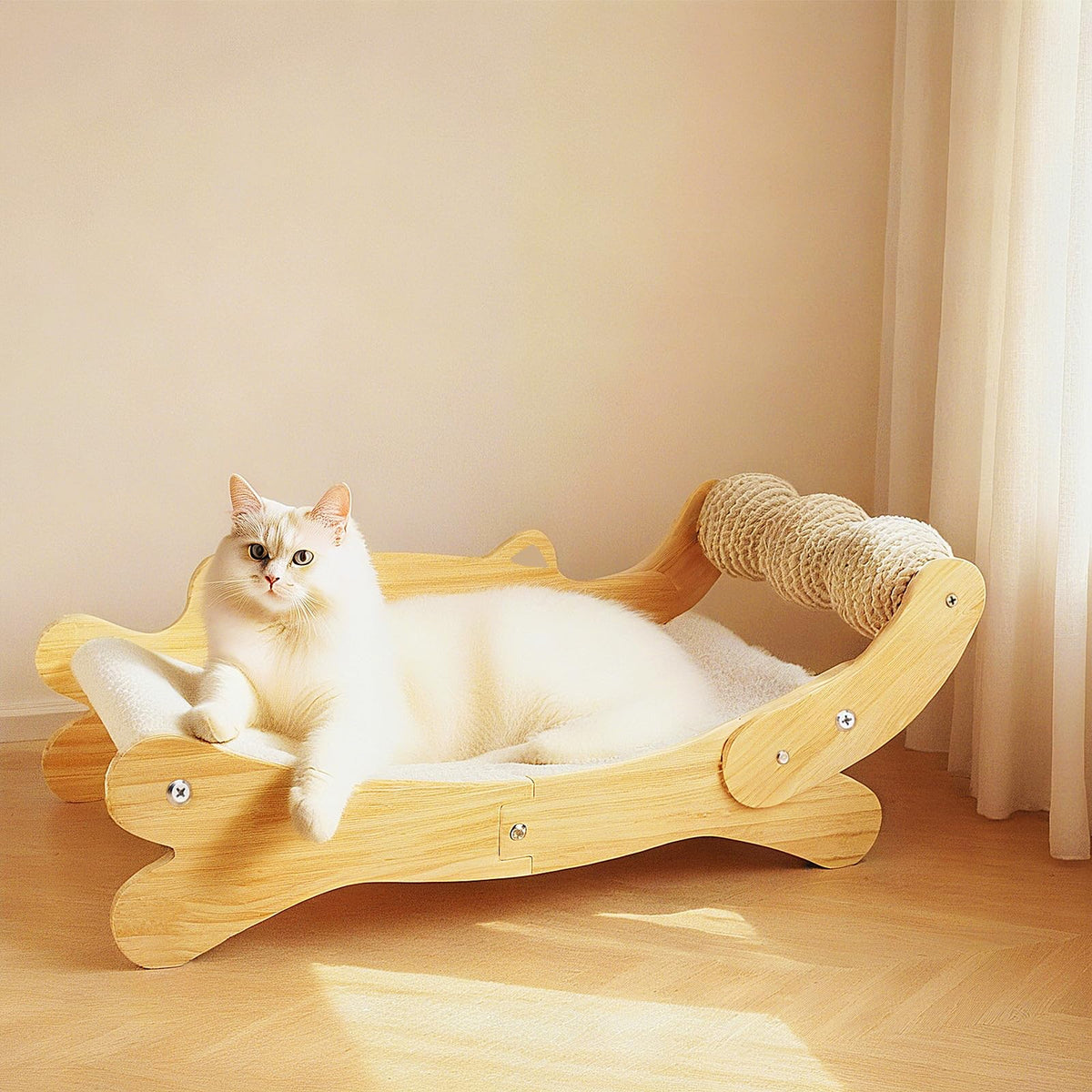 ERGTFVN cama-rasca-gato-3-en-1 de madera para interior